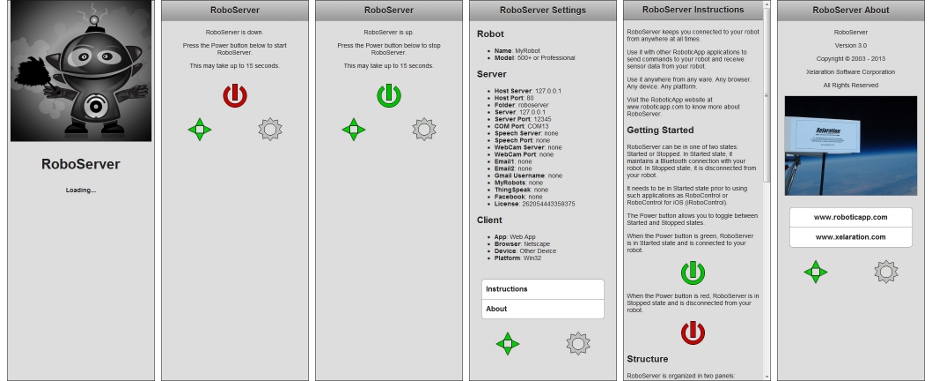 RoboServer Screens