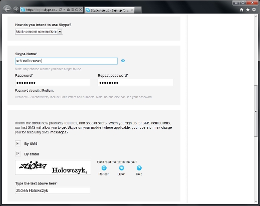 Create New Skype Account Profile Filled