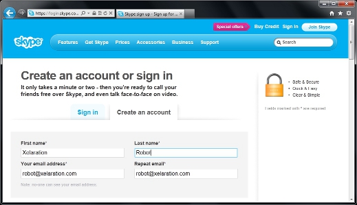 Create New Skype Account Filled