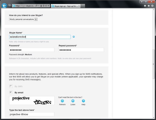 Create New Skype Account Profile Filled