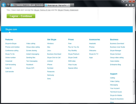 Create New Skype Account Continue