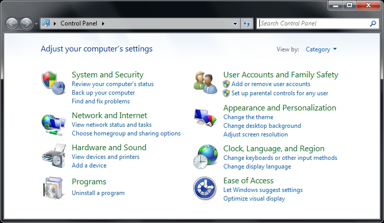 Control Panel Window